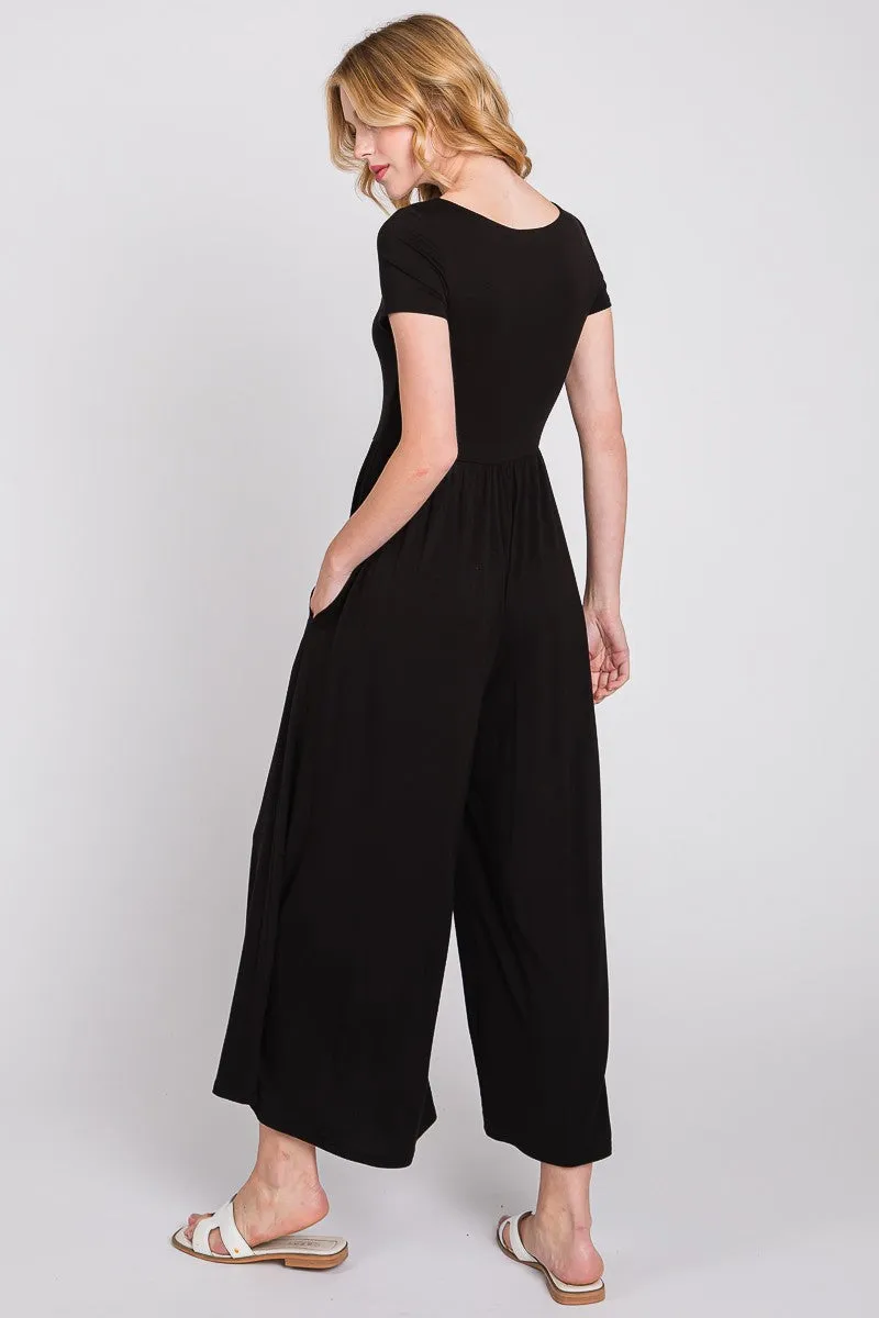 Black Short Sleeve Pocketed Jumpsuit sold by Pinkblush product image thumbnail 3