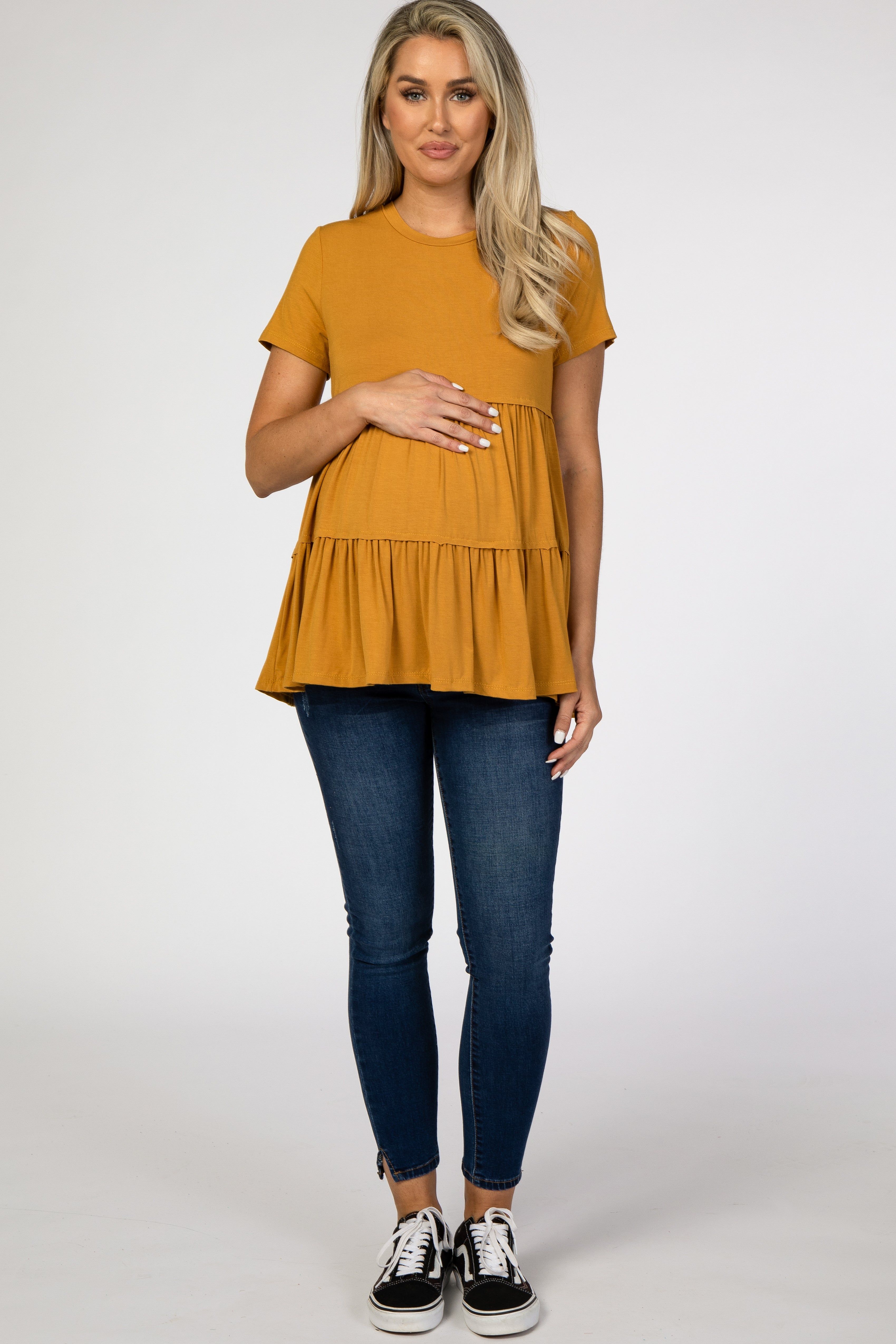 Mustard Tiered Maternity Top sold by Pinkblush product image thumbnail 4