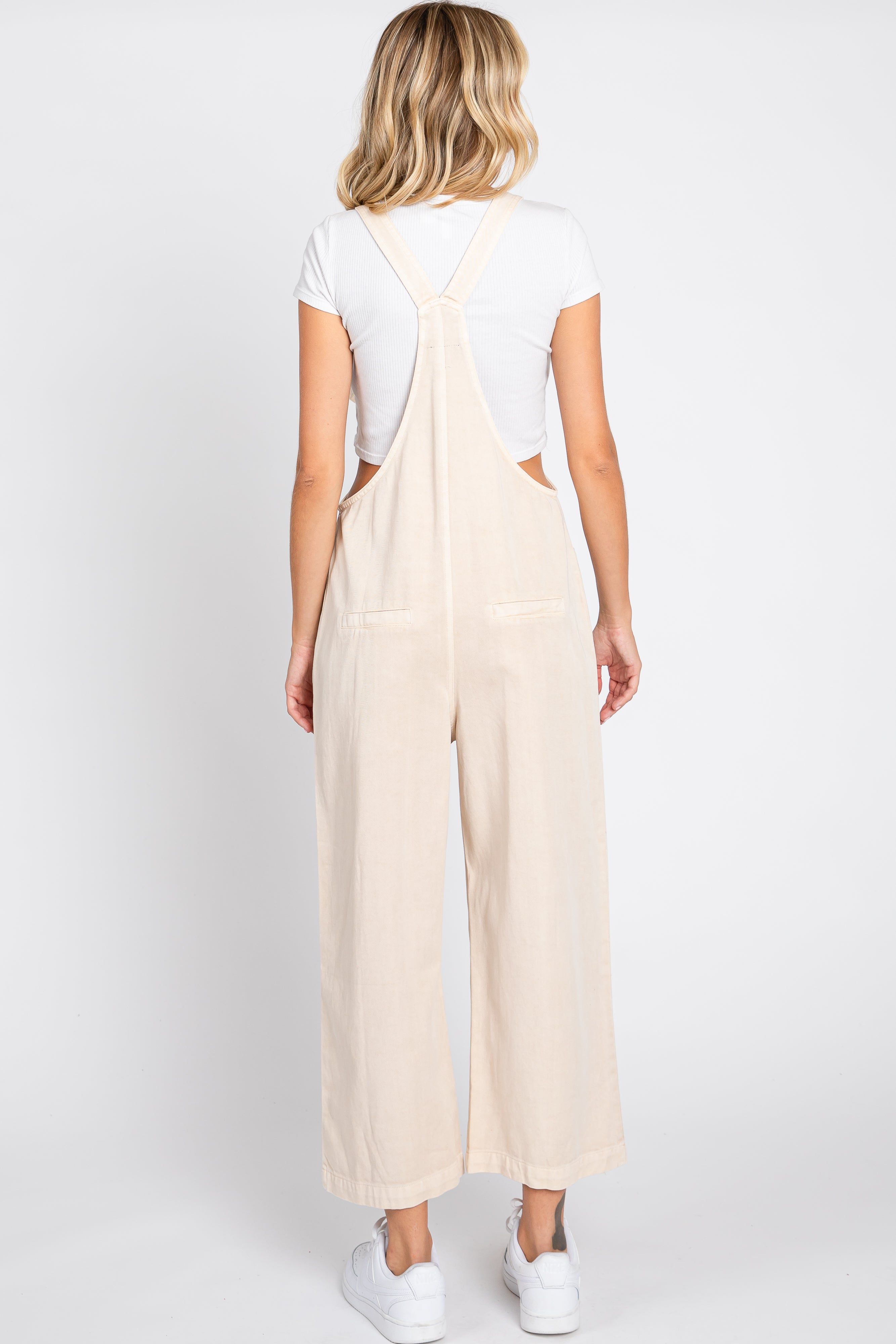 Beige Front Pocket Cropped Overall sold by Pinkblush product image thumbnail 3