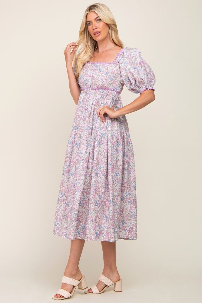 Lavender Floral Front Button Scallop Accent Midi Dress sold by Pinkblush product image thumbnail 2