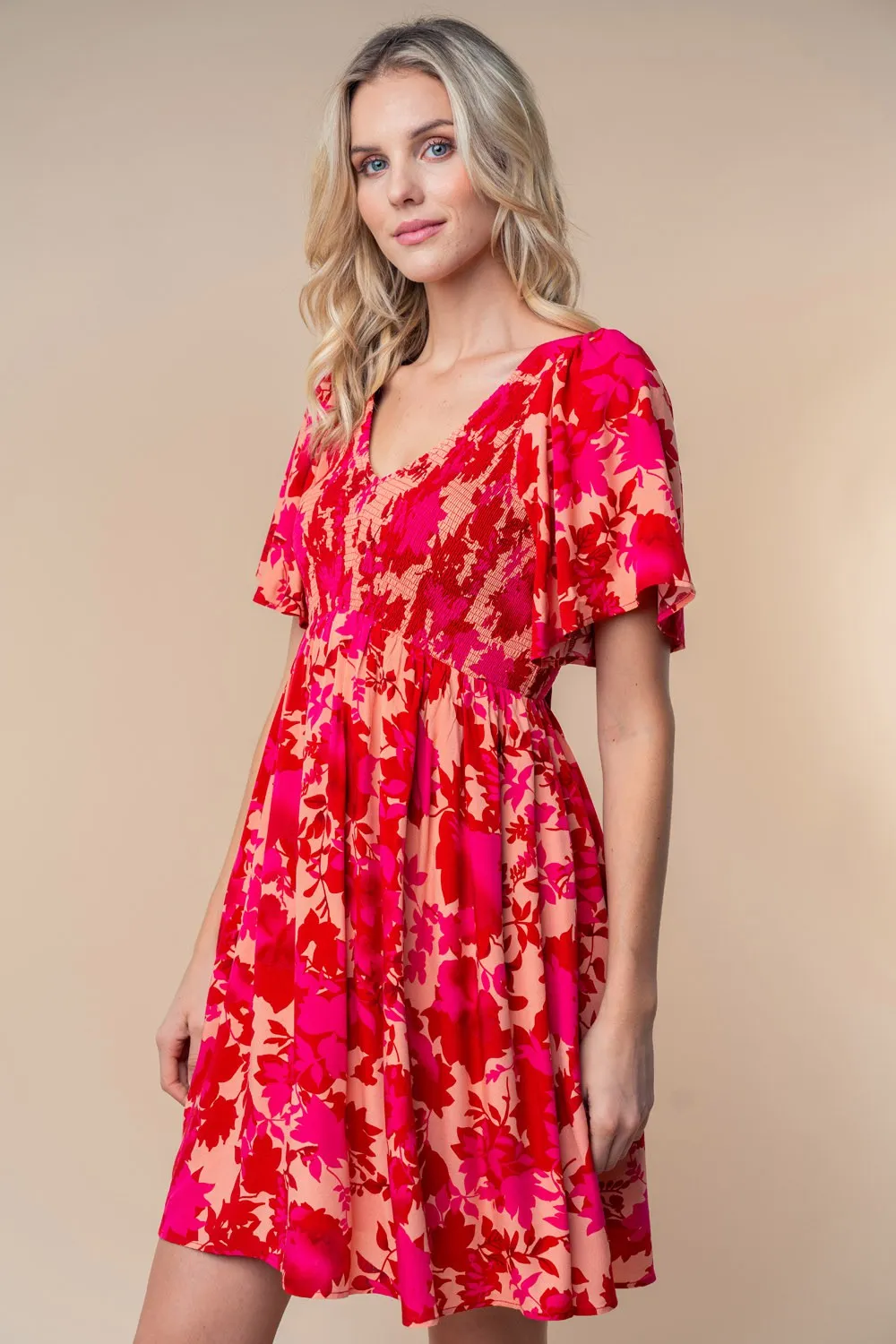 Red Leaf Print Smocked V-Neck Maternity Dress sold by Pinkblush product image thumbnail 4