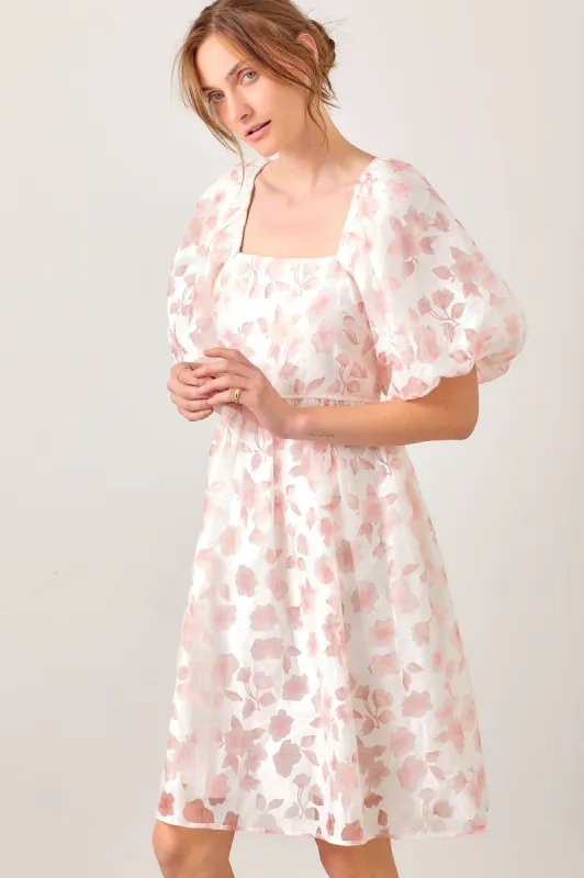 Pink Floral Puff Sleeve Dress sold by Pinkblush
