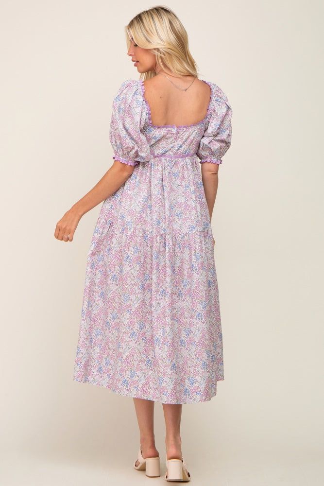 Lavender Floral Front Button Scallop Accent Midi Dress sold by Pinkblush product image thumbnail 3