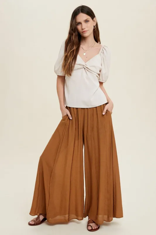 Rust Wide Leg Pants With Raw Edge Detail made by Pinkblush