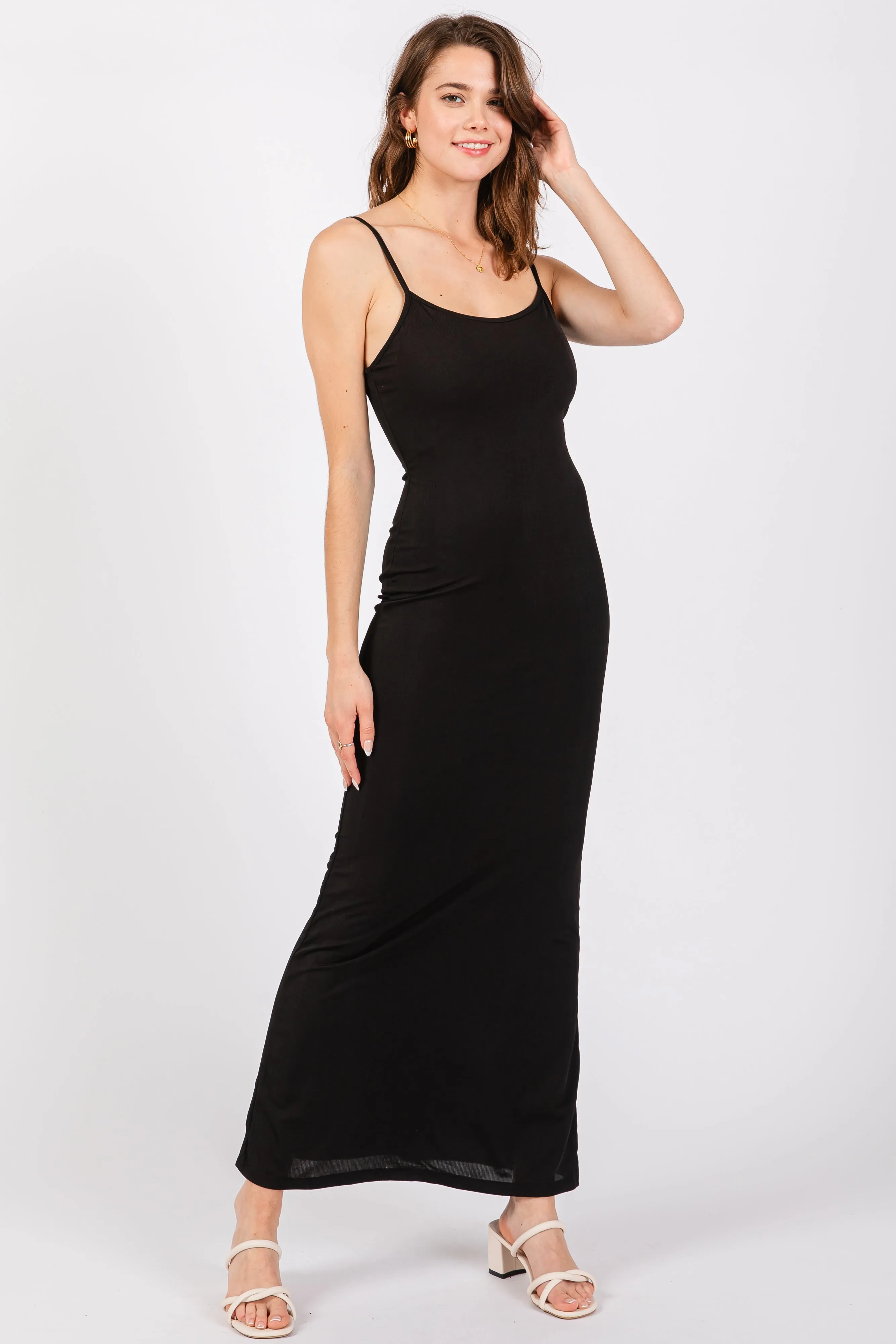 Black Ribbed Fitted Maternity Maxi Dress sold by Pinkblush product image thumbnail 4