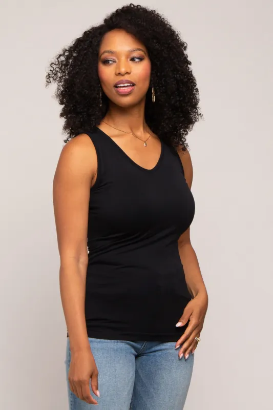 Black Basic V-Neck Seamless Tank made by Pinkblush