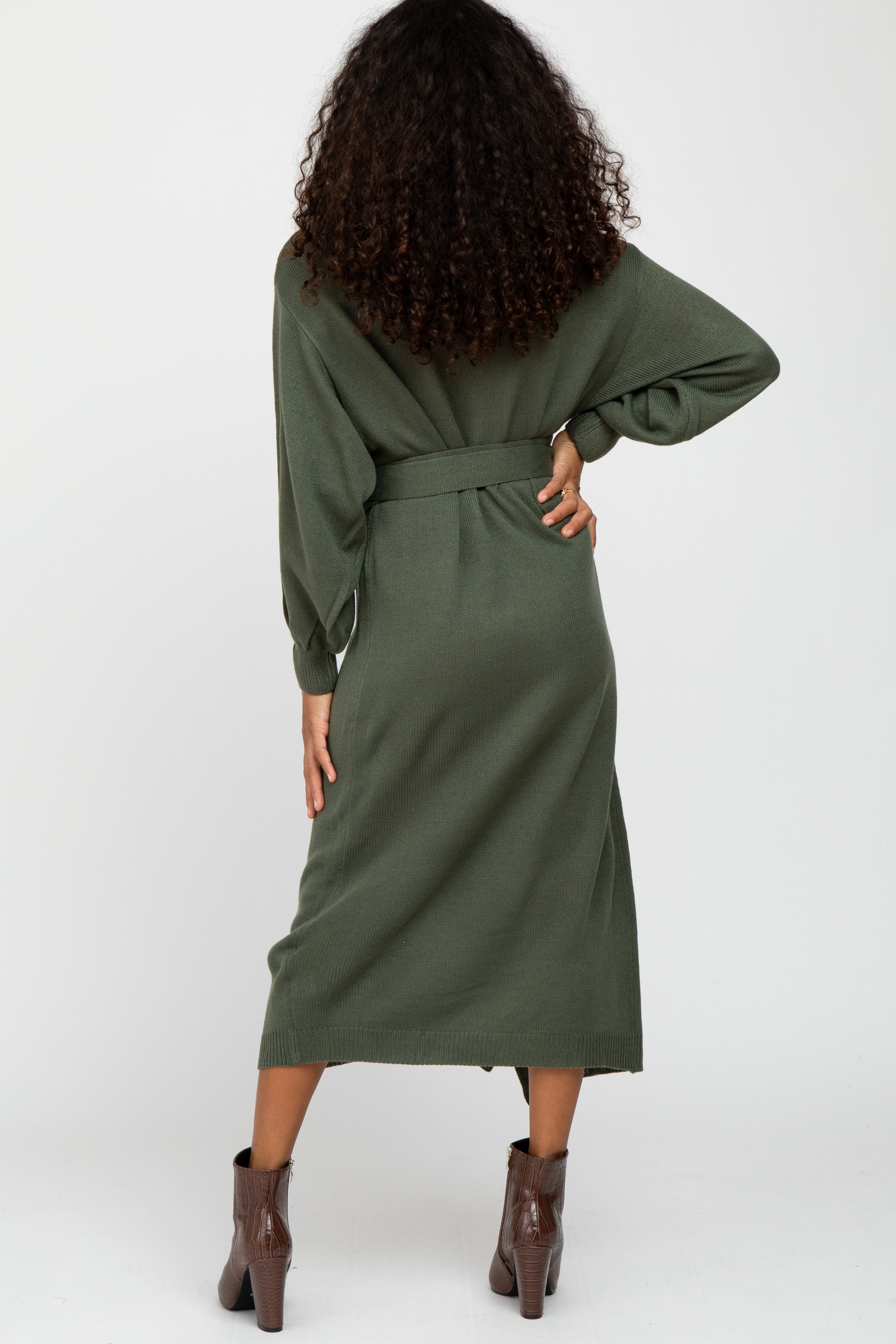 Olive Wrap Sweater Knit Midi Dress sold by Pinkblush product image thumbnail 4