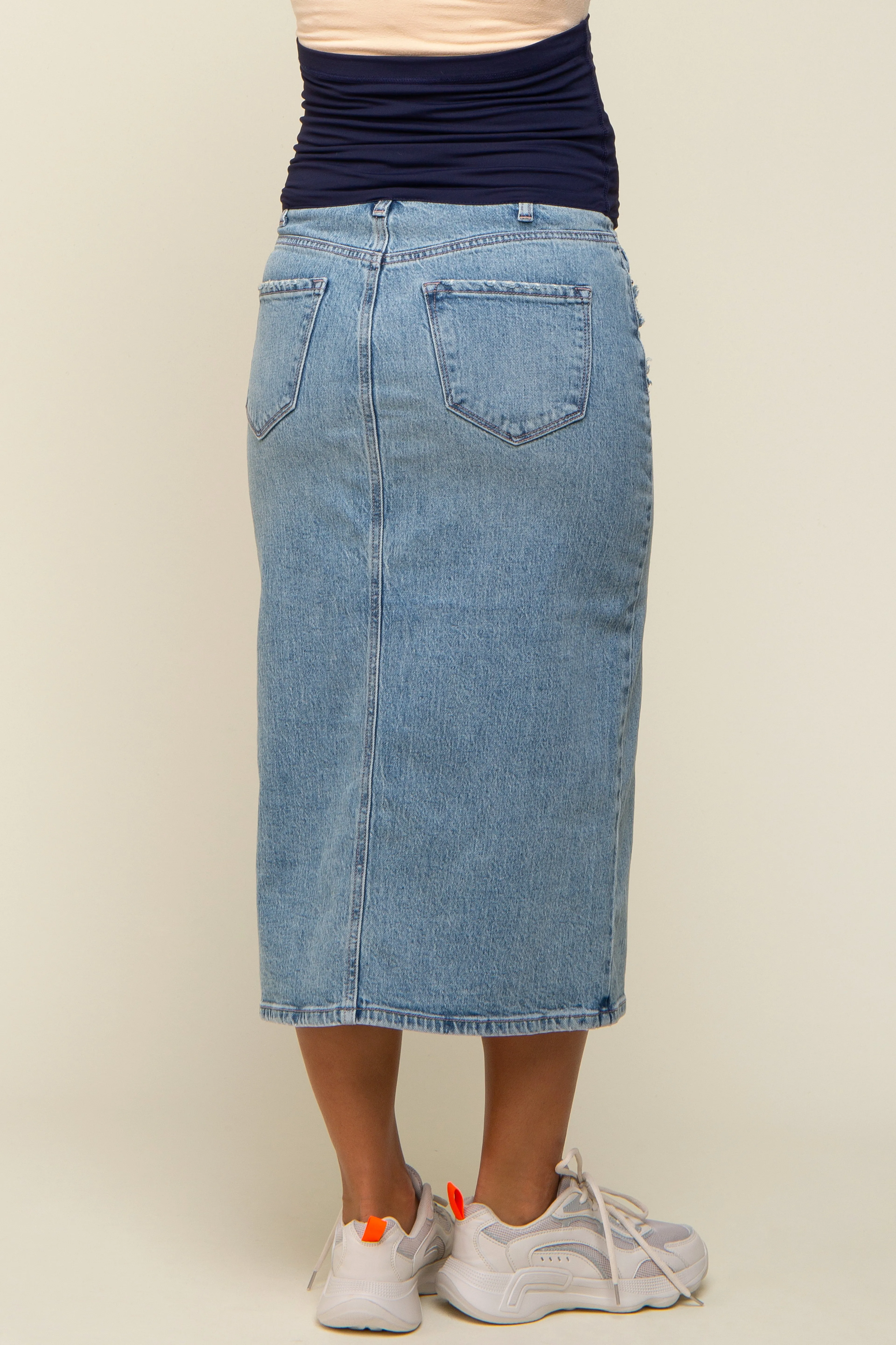 Light Blue Denim Front Slit Maternity Midi Skirt sold by Pinkblush product image thumbnail 4