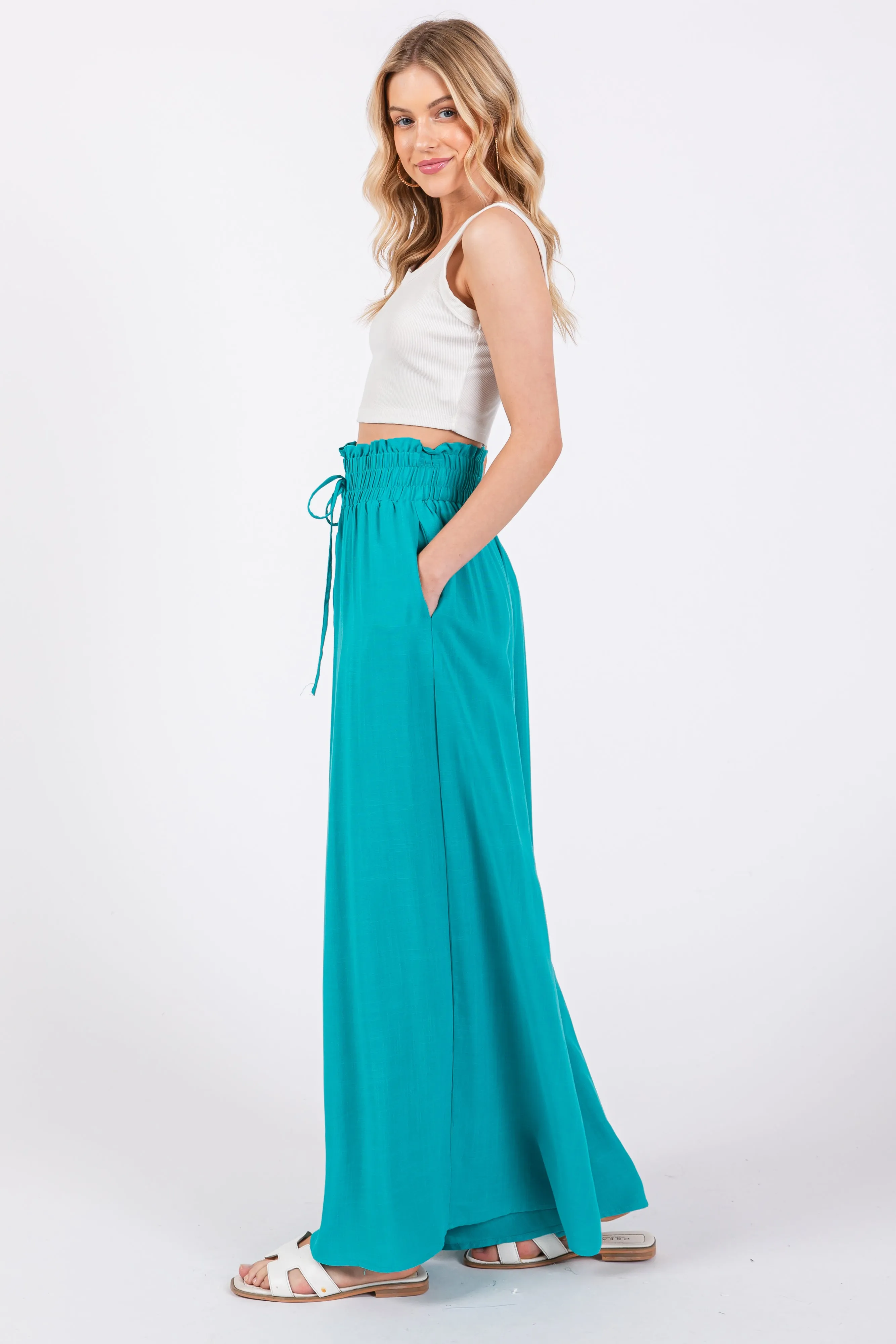 Jade Wide Leg Smocked Lightweight Pants sold by Pinkblush product image thumbnail 2
