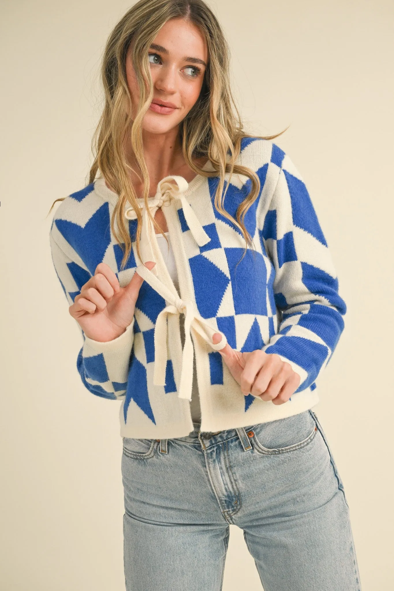 Electric Blue Bow Front Crop Sweater Cardigan sold by Pinkblush