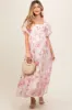 Red Puff Sleeve Square Neck Maternity Dress sold by Pinkblush