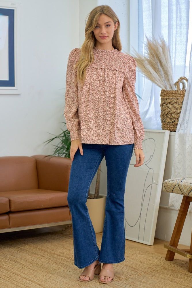 Brick Cream Smocked Yoke Floral Blouse sold by Pinkblush product image thumbnail 5