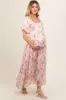 Red Puff Sleeve Square Neck Maternity Dress sold by Pinkblush
