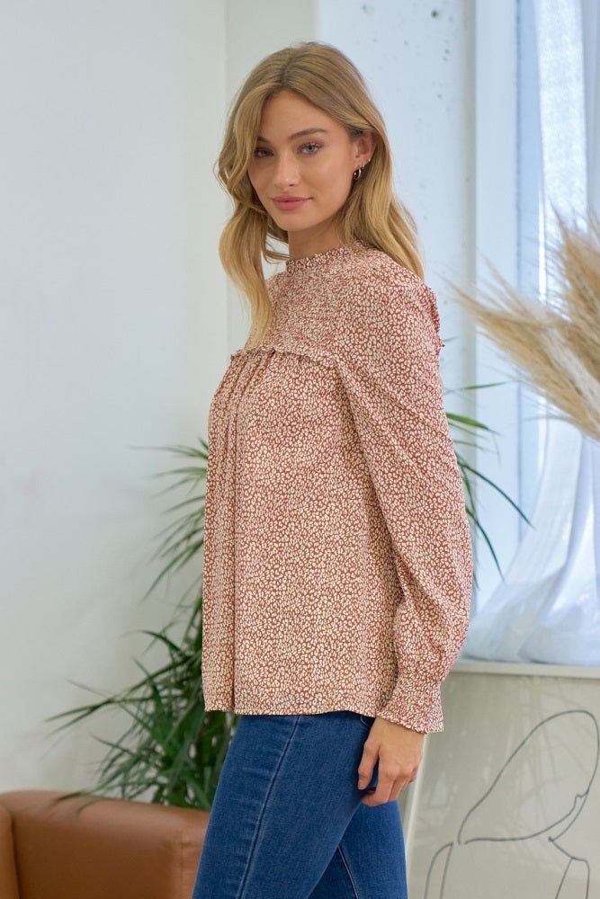 Brick Cream Smocked Yoke Floral Blouse sold by Pinkblush product image thumbnail 3