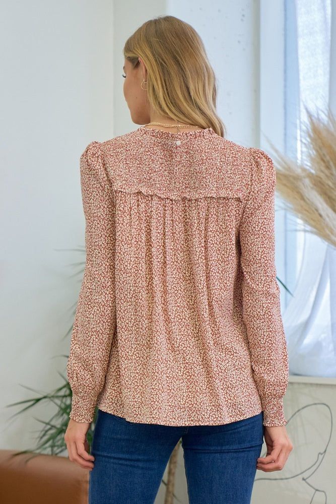 Brick Cream Smocked Yoke Floral Blouse sold by Pinkblush product image thumbnail 4