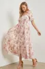 Red Puff Sleeve Square Neck Maternity Dress sold by Pinkblush