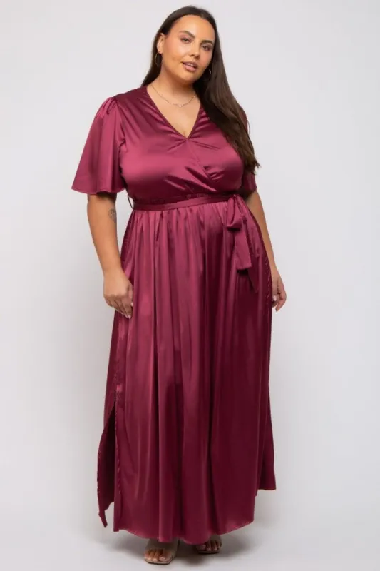 Burgundy Satin Wrap Plus Nursing Dress sold by Pinkblush