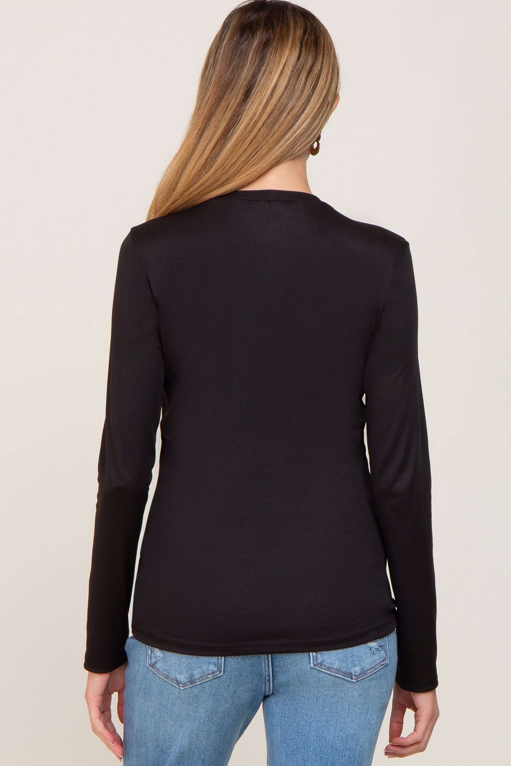 Black Ribbed Basic Long Sleeve Maternity Top sold by Pinkblush product image thumbnail 3