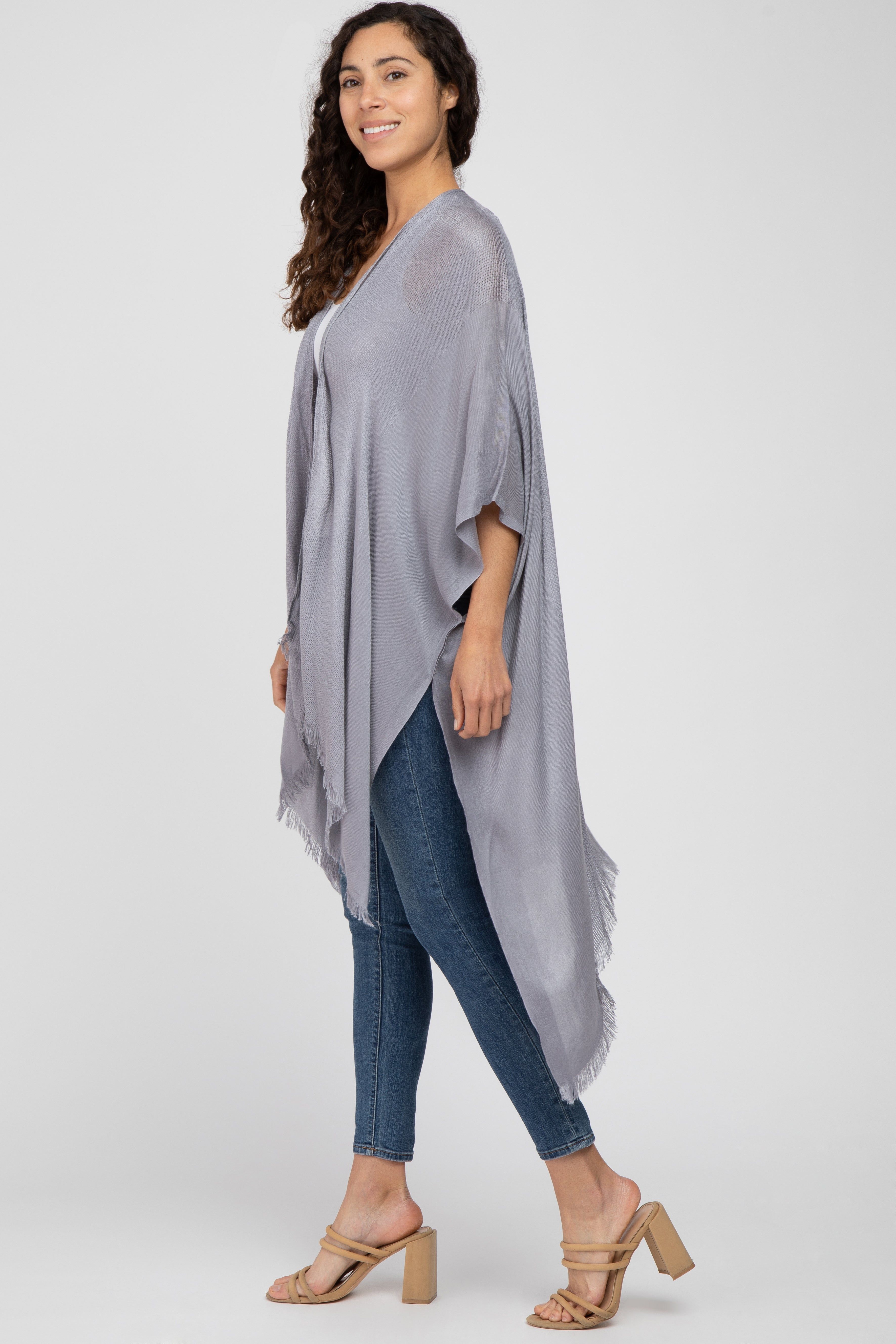 Grey Lightweight Fringe Hem Hi-Low Cover Up sold by Pinkblush product image thumbnail 2