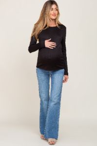 Black Ribbed Basic Long Sleeve Maternity Top sold by Pinkblush
