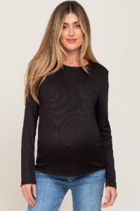 Black Ribbed Basic Long Sleeve Maternity Top sold by Pinkblush