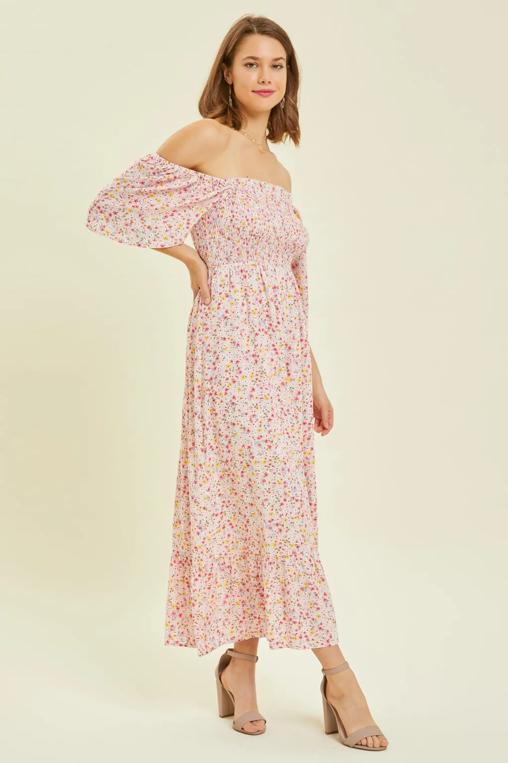 Light Pink Floral Smocked Maxi Dress sold by Pinkblush product image thumbnail 2