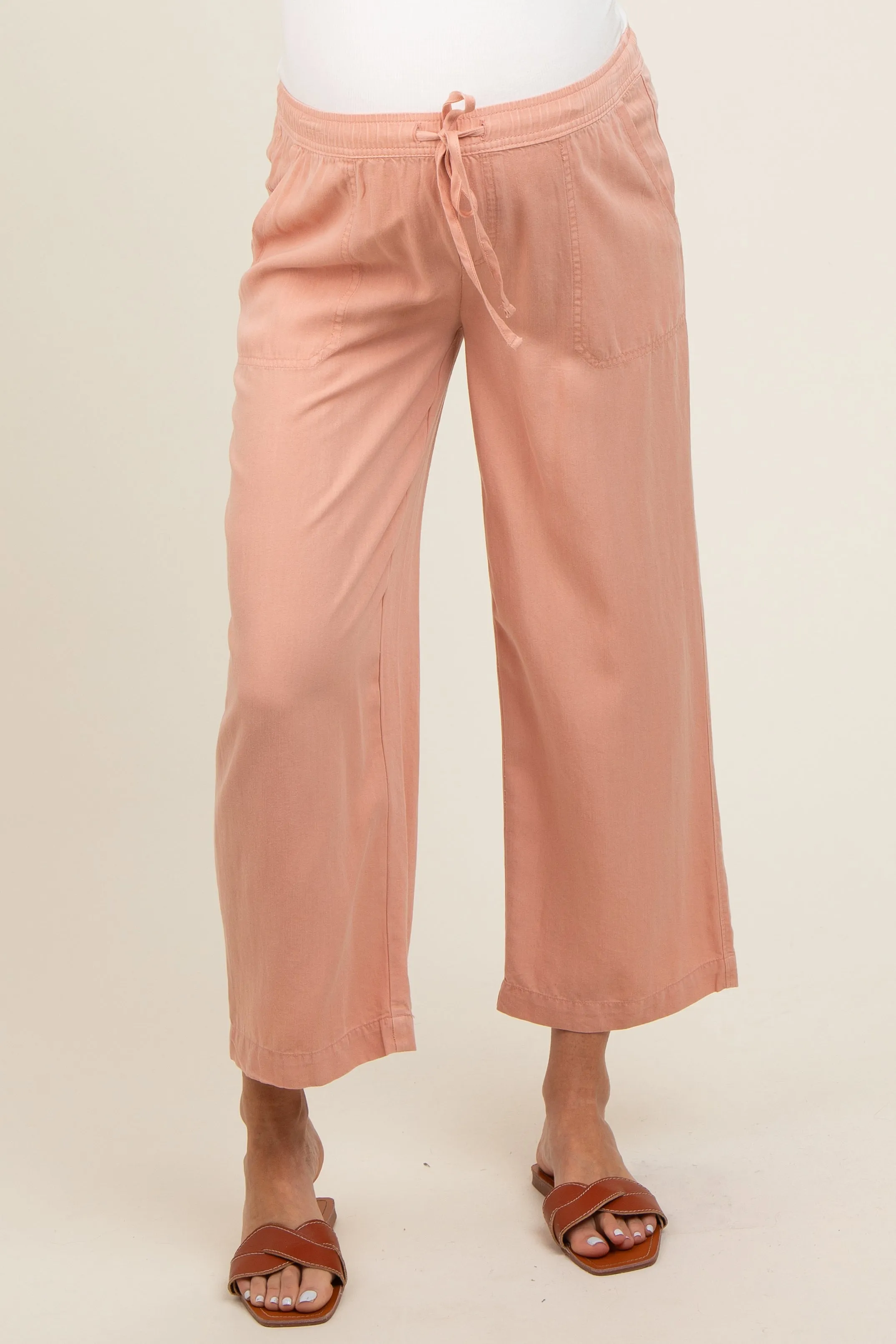 Salmon Front Tie Cropped Maternity Pants sold by Pinkblush product image thumbnail 2