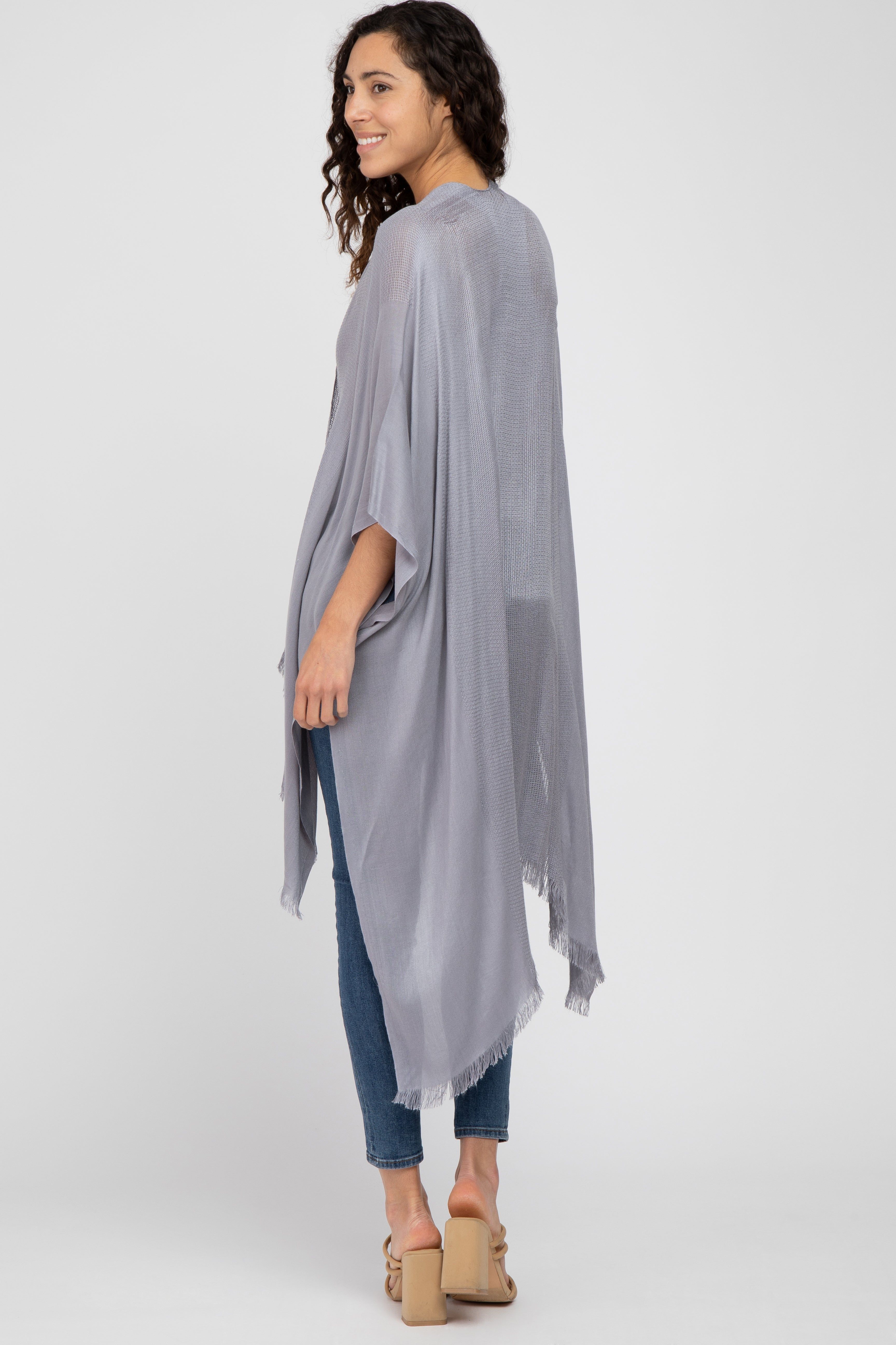 Grey Lightweight Fringe Hem Hi-Low Cover Up sold by Pinkblush product image thumbnail 3