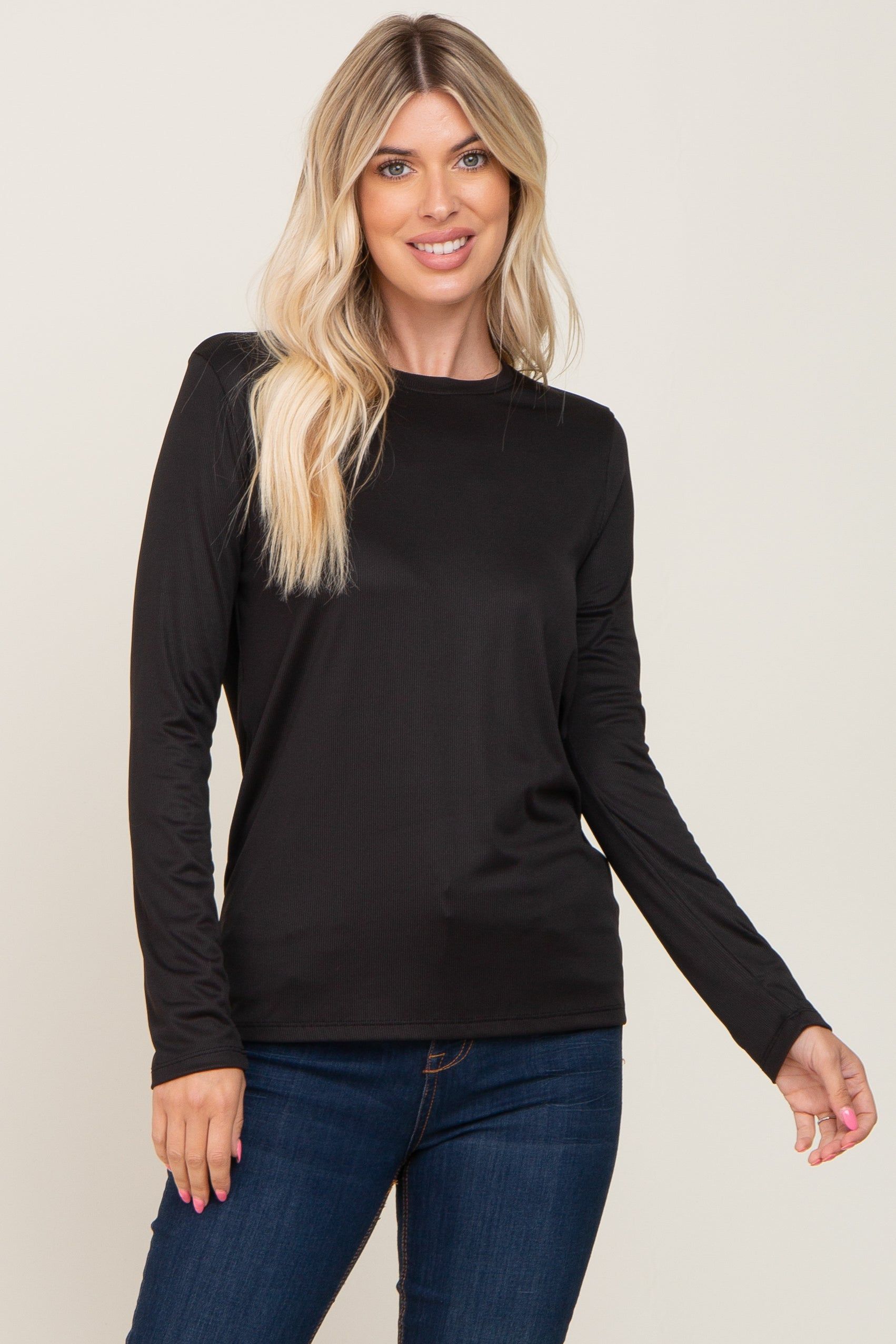 Black Ribbed Basic Long Sleeve Maternity Top sold by Pinkblush product image thumbnail 5