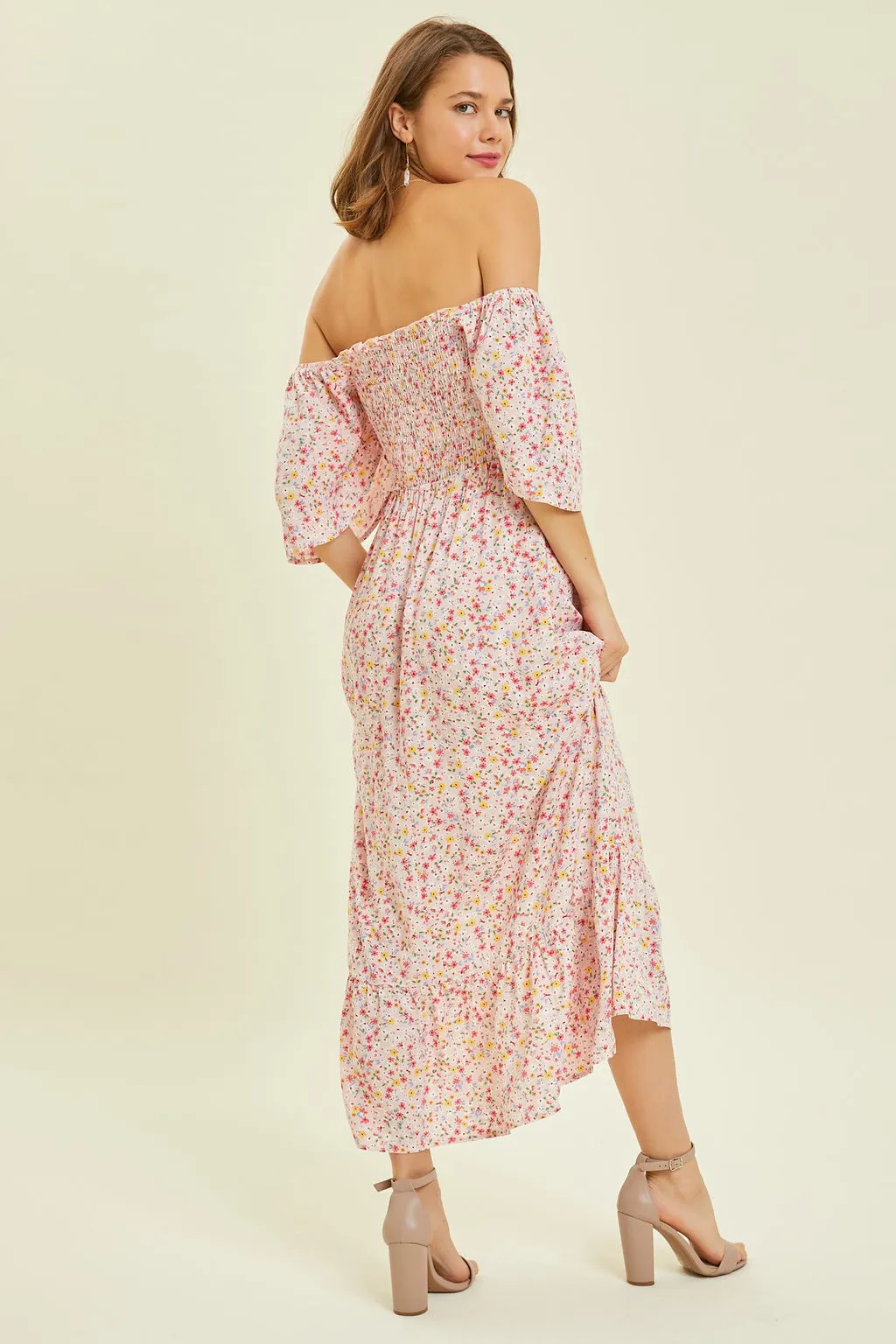 Light Pink Floral Smocked Maxi Dress sold by Pinkblush product image thumbnail 3