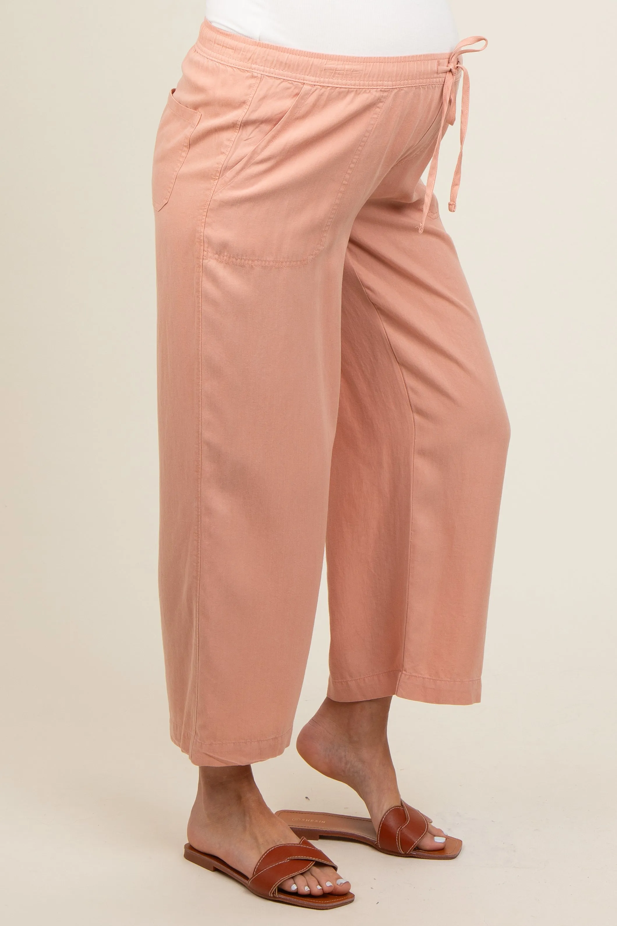 Salmon Front Tie Cropped Maternity Pants sold by Pinkblush product image thumbnail 3