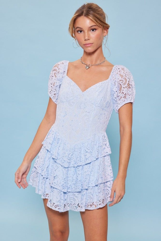 Light Blue Sweetheart Neck Lace Dress sold by Pinkblush