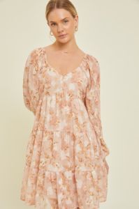 Peach Floral Long Sleeve Tiered Dress sold by Pinkblush