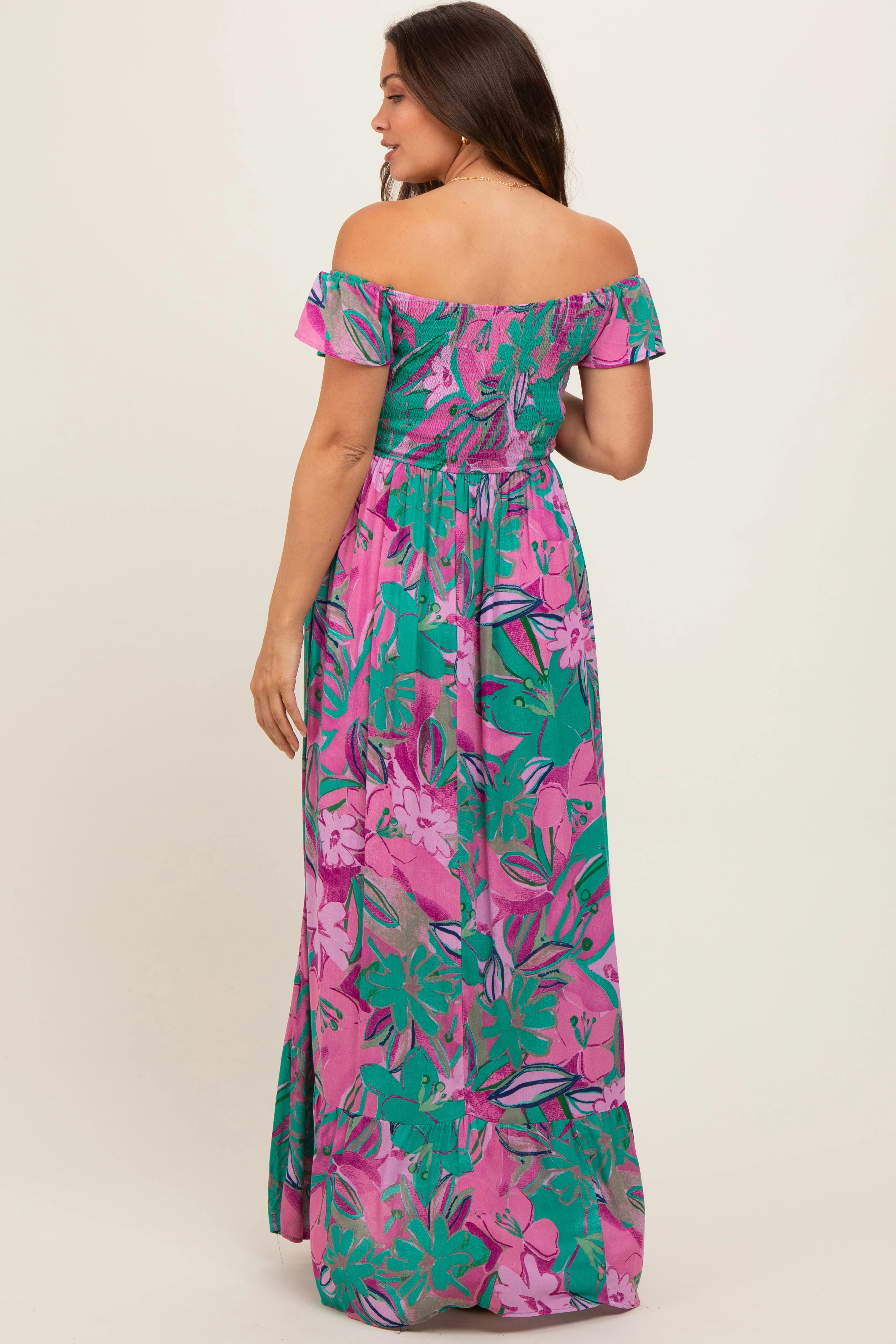 Violet Floral Smocked Off Shoulder Maternity Maxi Dress sold by Pinkblush product image thumbnail 3