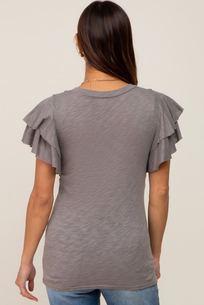 Heather Grey Ruffle Sleeve Maternity Top sold by Pinkblush product image thumbnail 2