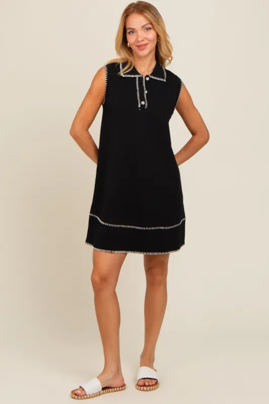 Black Contrast Stitch Polo Dress sold by Pinkblush