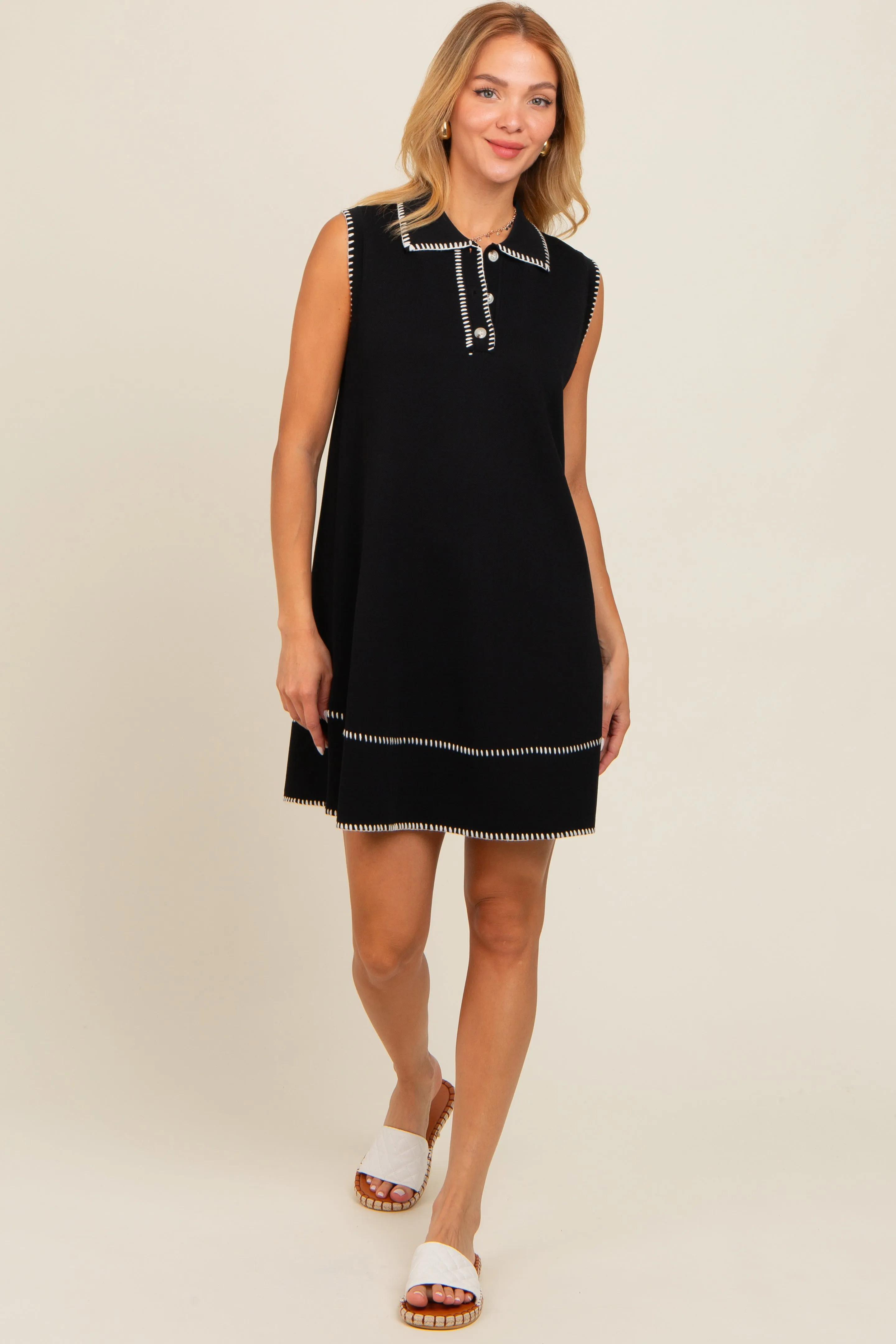 Black Contrast Stitch Polo Dress sold by Pinkblush product image thumbnail 2