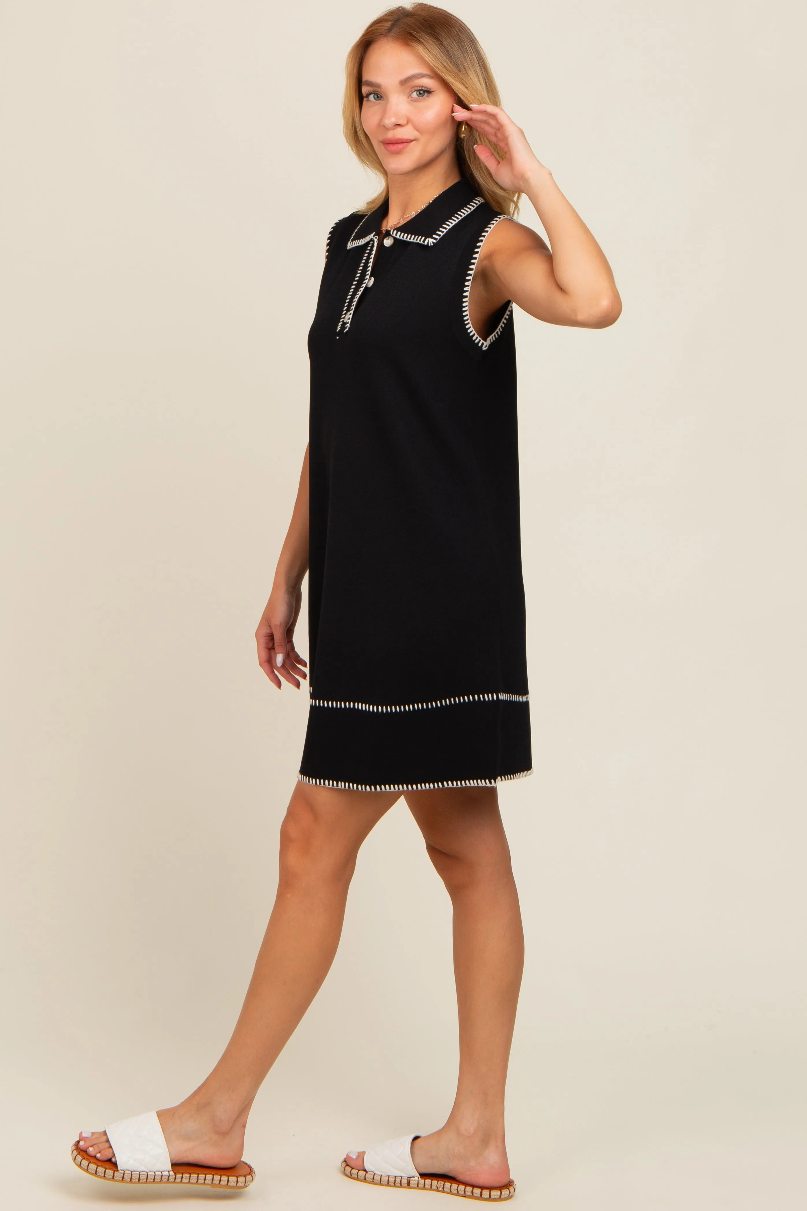 Black Contrast Stitch Polo Dress sold by Pinkblush product image thumbnail 3