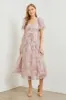Light Pink Floral Ruffle Applique Puff Sleeve Midi Dress sold by Pinkblush