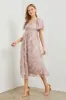 Light Pink Floral Ruffle Applique Puff Sleeve Midi Dress sold by Pinkblush