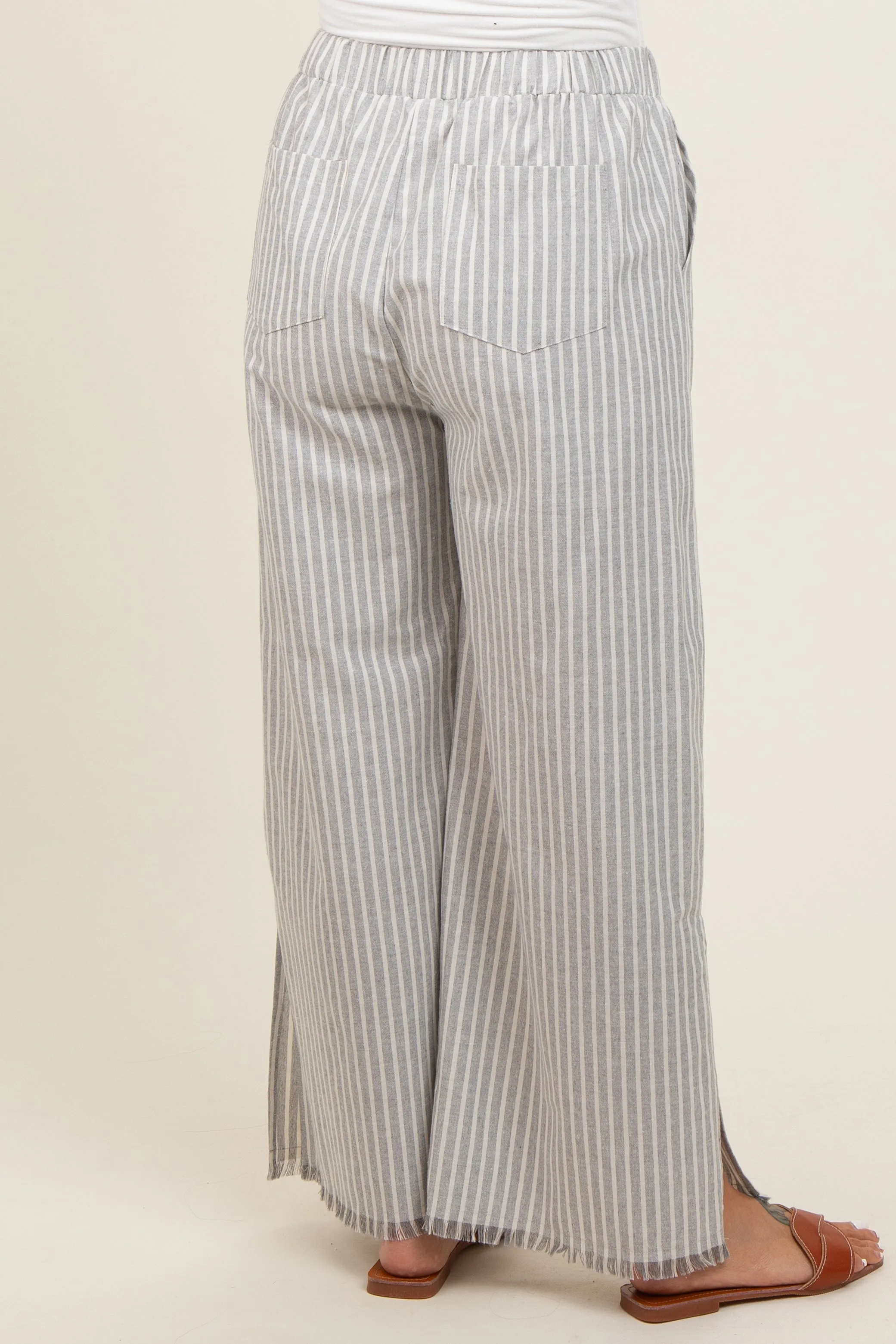 Heather Grey Striped Linen Slit Hem Maternity Pants sold by Pinkblush product image thumbnail 4