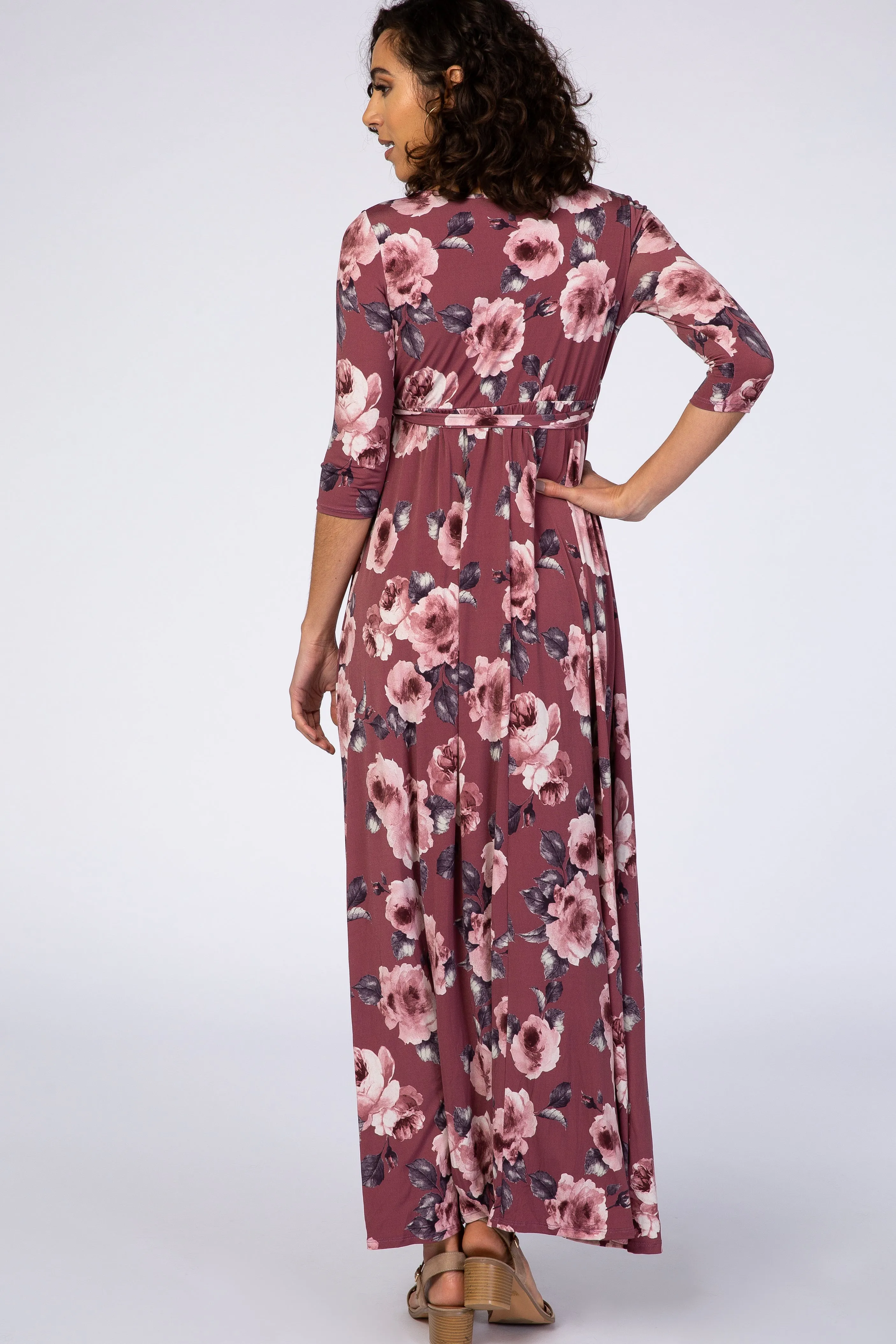 PinkBlush Mauve Abstract Floral Sash Tie Nursing Maxi Dress sold by Pinkblush product image thumbnail 3