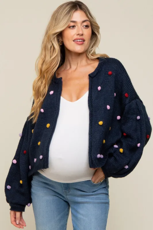 Navy PomPom Maternity Cardigan sold by Pinkblush