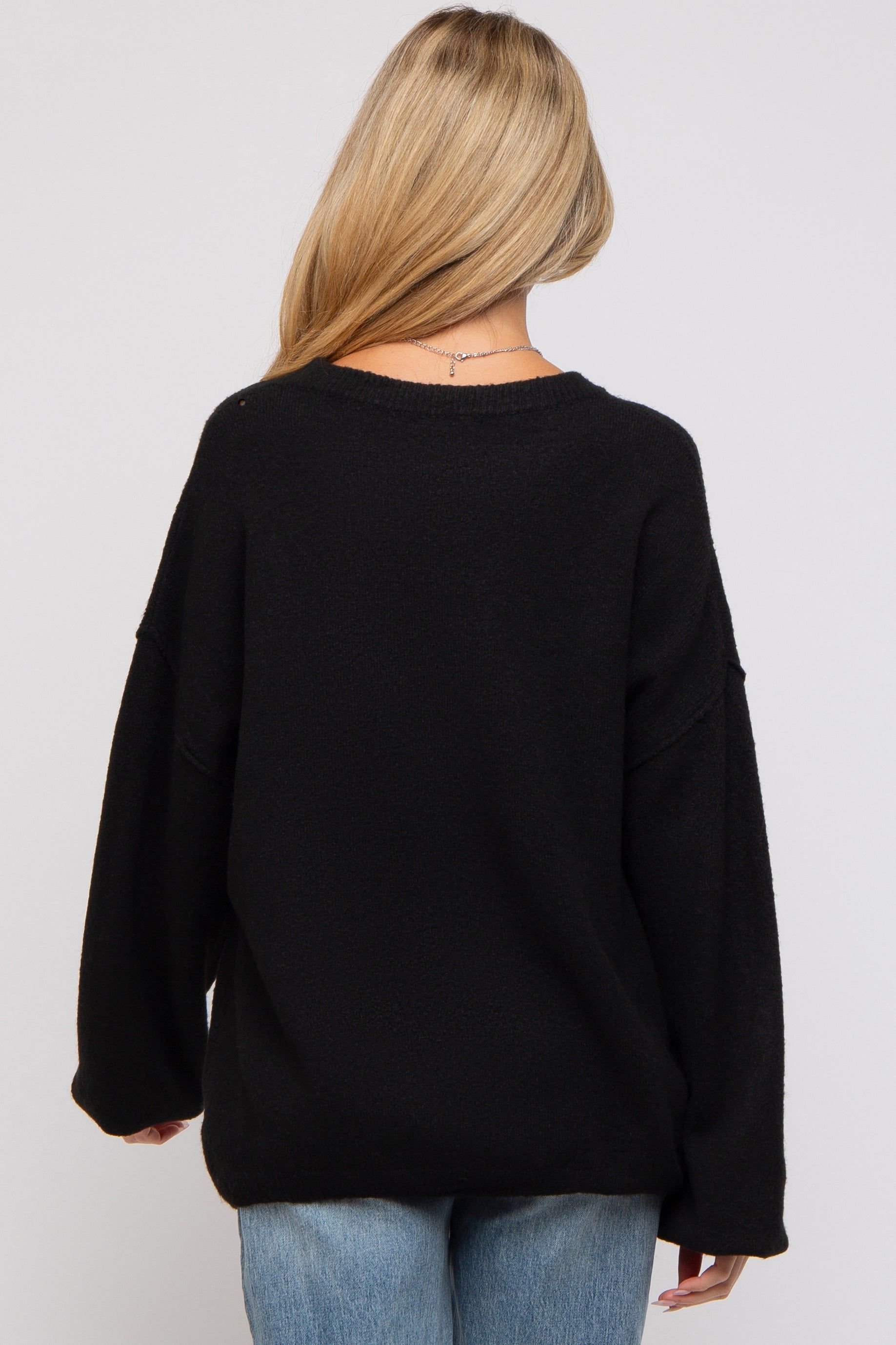 Black Basic Drop Shoulder Maternity Sweater sold by Pinkblush product image thumbnail 3