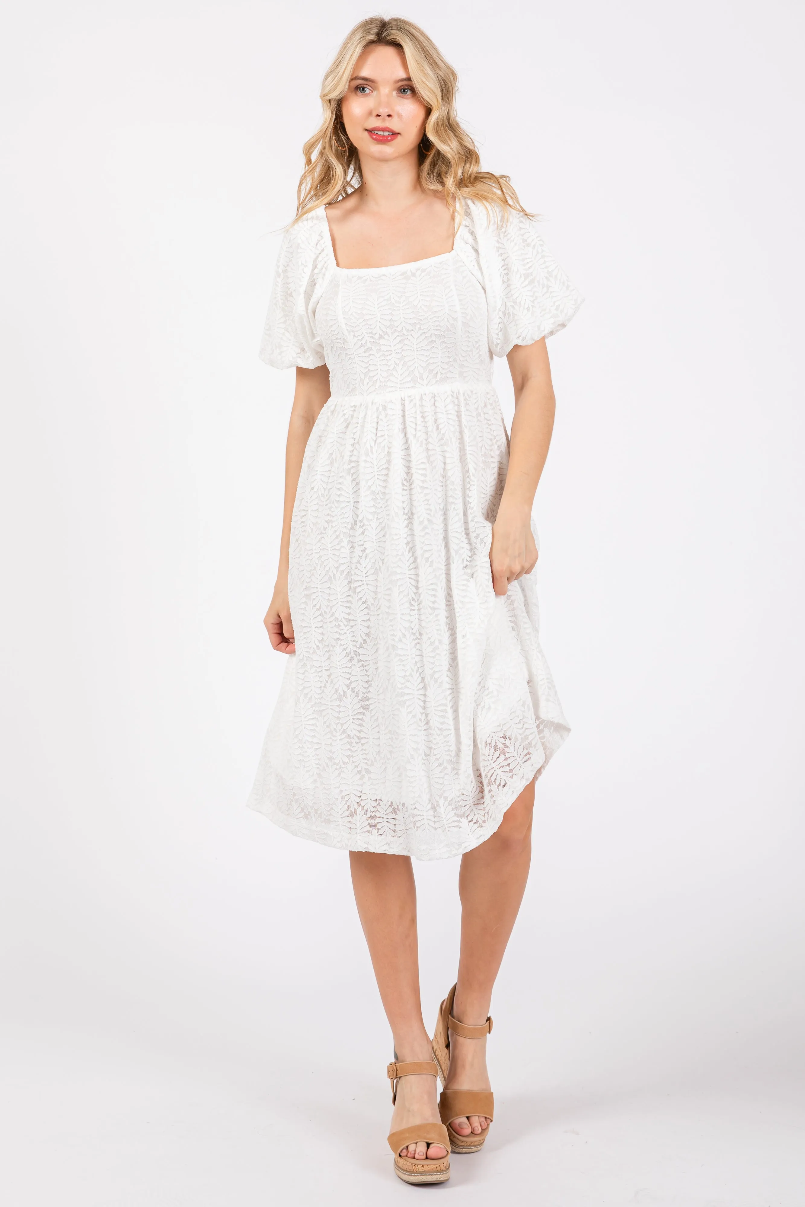 Ivory Lace Square Neck Dress sold by Pinkblush
