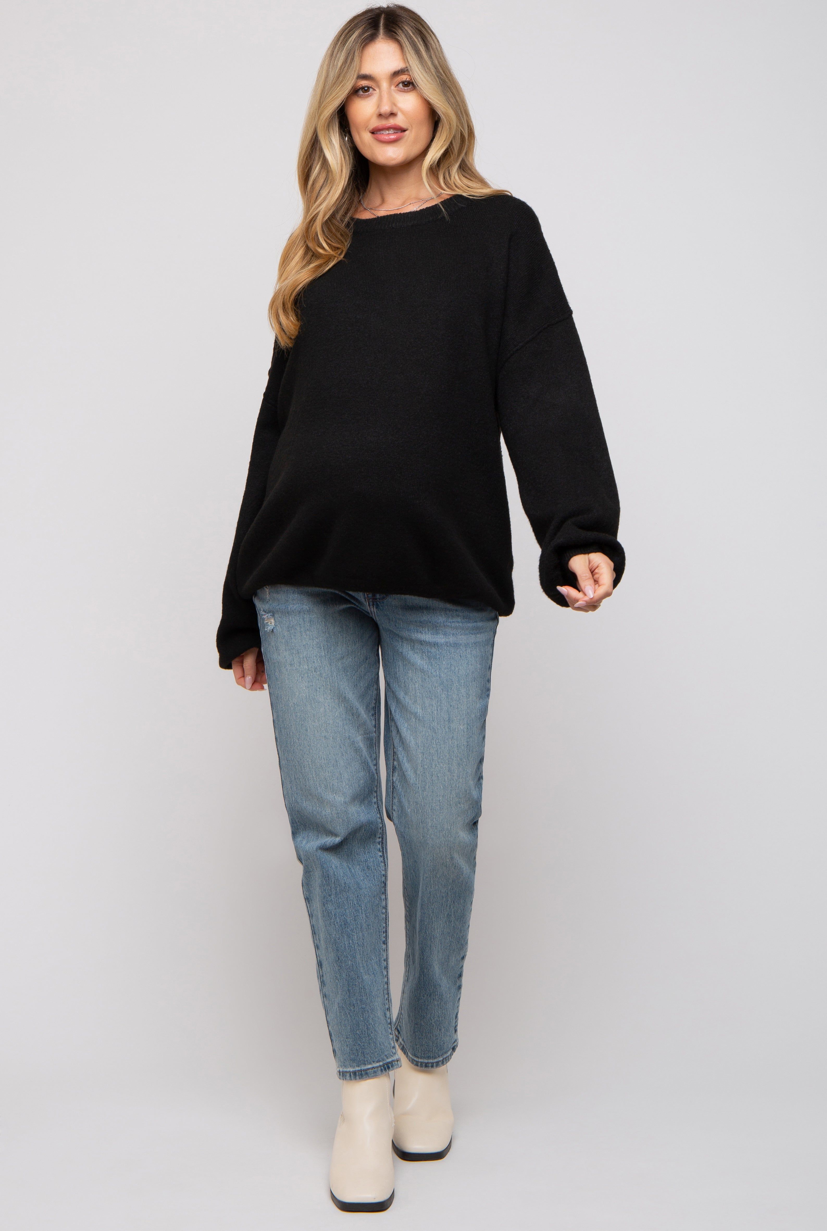 Black Basic Drop Shoulder Maternity Sweater sold by Pinkblush product image thumbnail 4