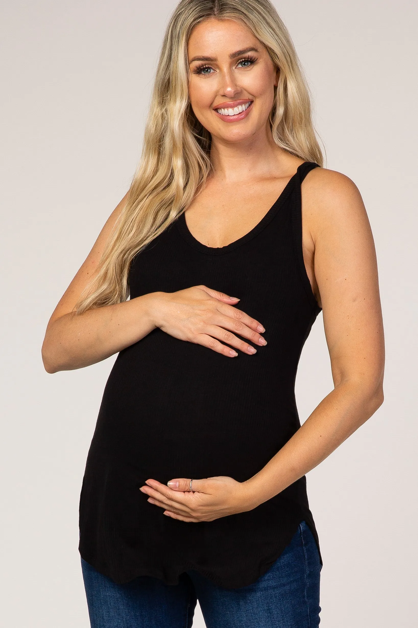 Black Ribbed Maternity Tank sold by Pinkblush
