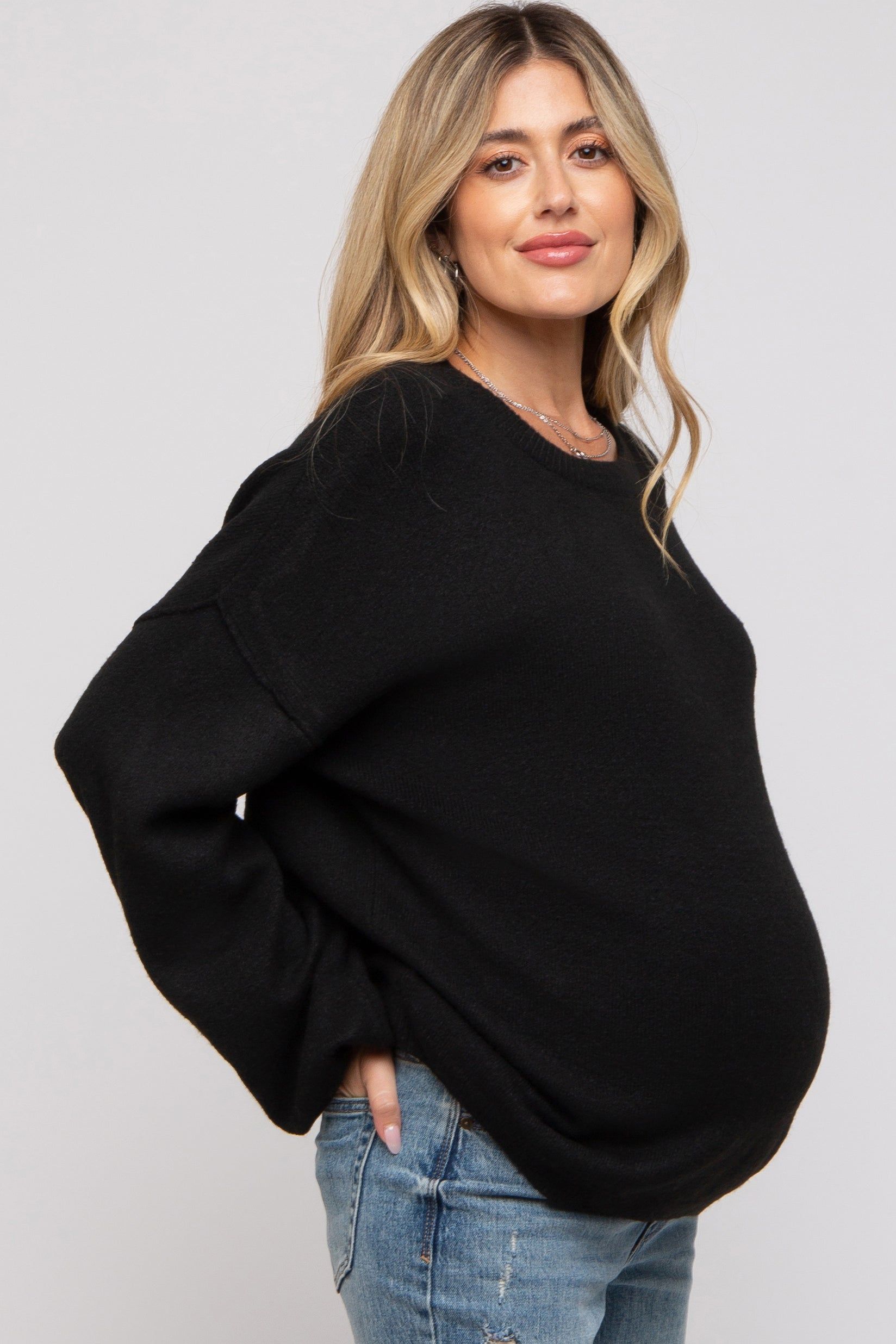 Black Basic Drop Shoulder Maternity Sweater sold by Pinkblush product image thumbnail 2