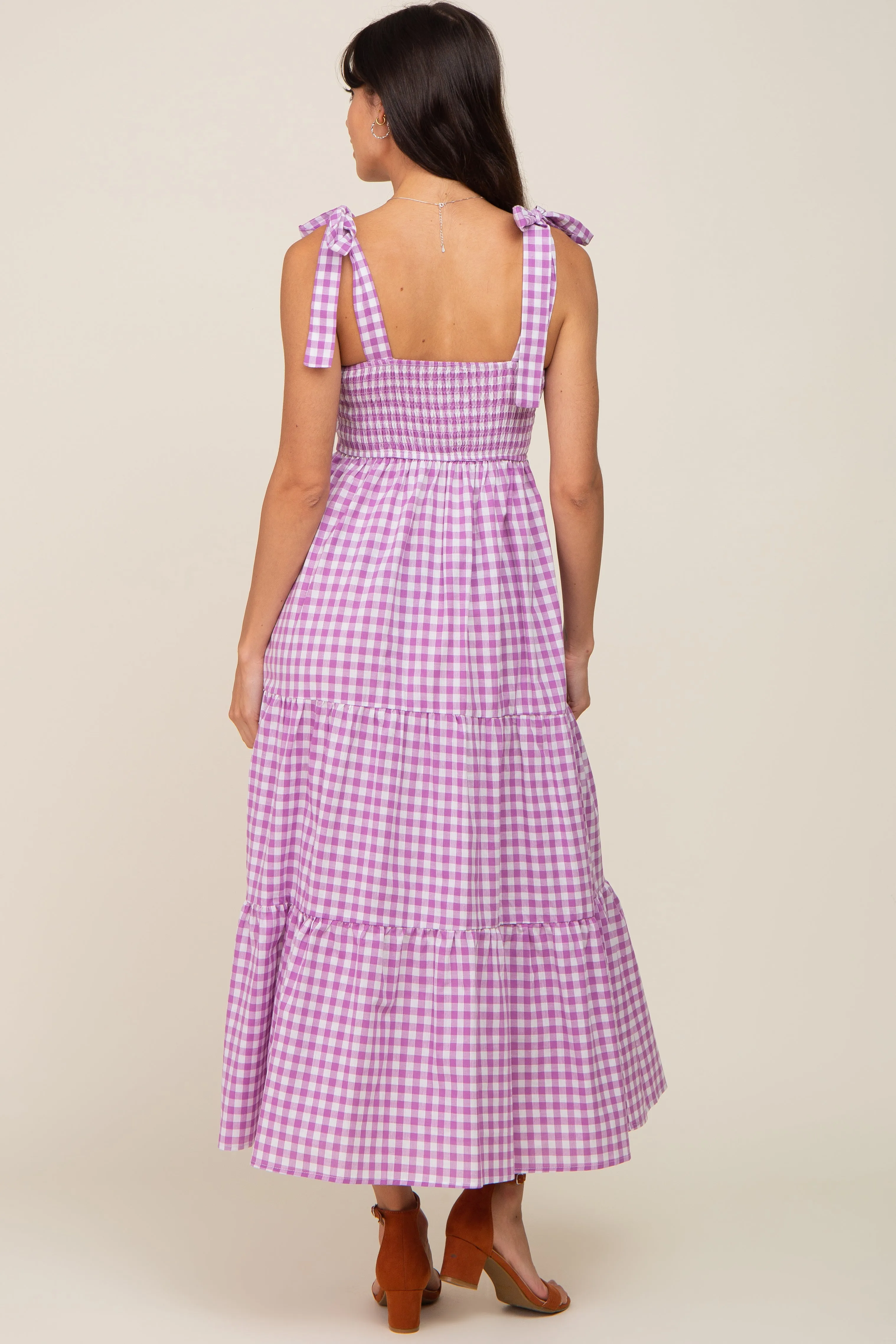 Lavender Checkered Sleeveless Tiered Maxi Dress sold by Pinkblush product image thumbnail 3