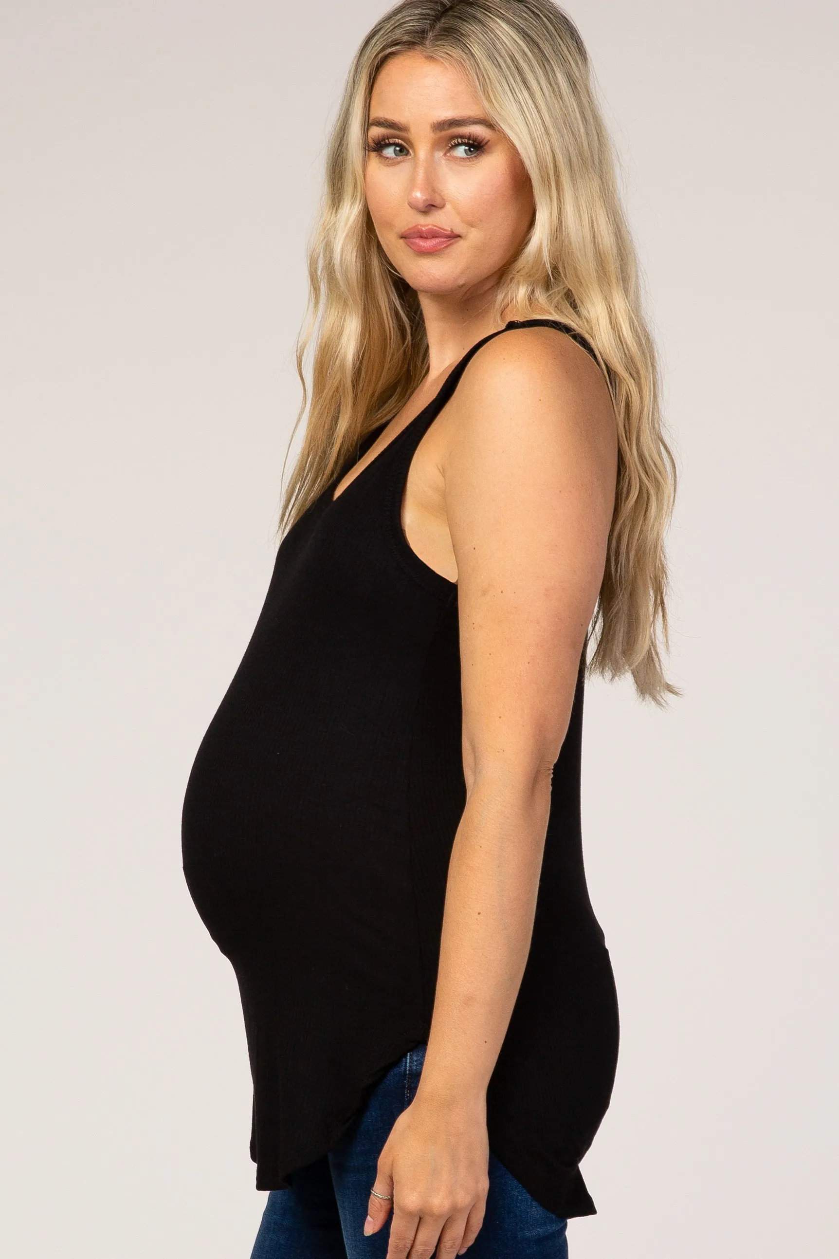 Black Ribbed Maternity Tank sold by Pinkblush product image thumbnail 2